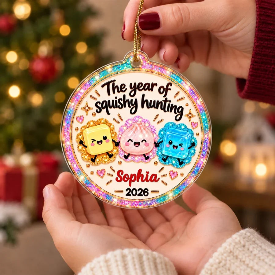 Personalized Acrylic Ornament, Colorful Squishy Hunting Design for Christmas Trees, Unique Gift for Kids