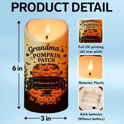 Personalized Flameless LED Candle, Grandma's Pumpkin Patch Pumpkins & Truck, Unique Gift for Grandma