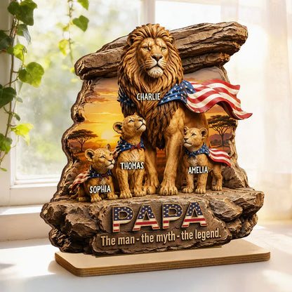 Custom Lion Dad 2-Layer Wooden Plaque, Papa Legend Message, Creative Gift for Dad or Husband