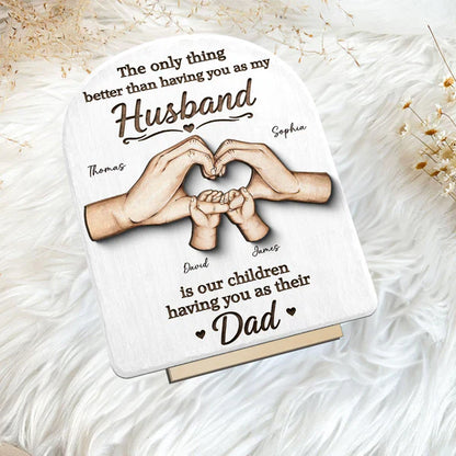 Personalized 2-Layer Wooden Plaque, Family Hands Illustration, Unique Gift for Husband & Dad