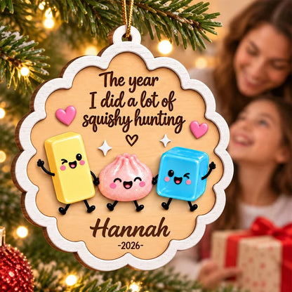 Personalized Wooden Ornament with Colorful Squishy Friends, Unique Gift for Collectors and Christmas Tree Decor