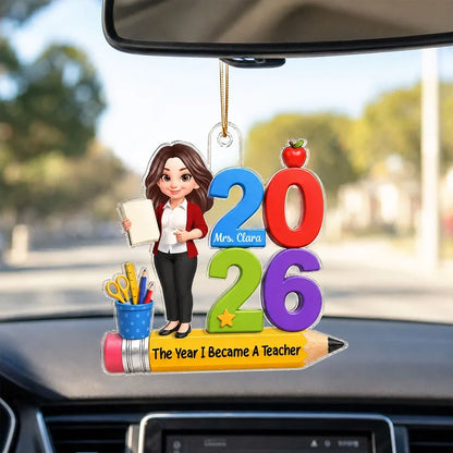 Personalized Acrylic Ornament, The Year I Became a Teacher, Colorful Classroom Scene, Unique Gift for Teacher