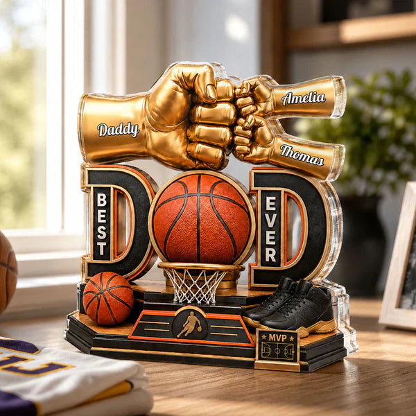 Personalized Shaped Acrylic Block Plaque, Basketball Dad Fist Bump, Unique Father's Day Gift For Dad
