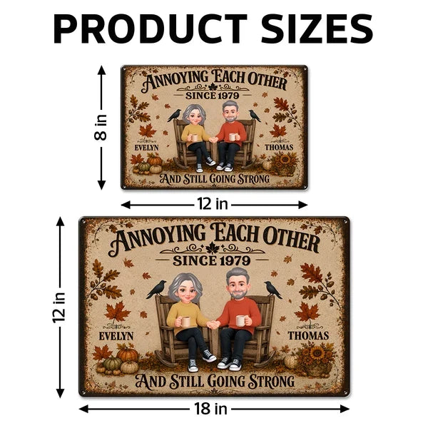 Personalized Rectangular Iron Sign, Retro Couple Holding Hands in Fall, Unique Anniversary Gift for Her or Him