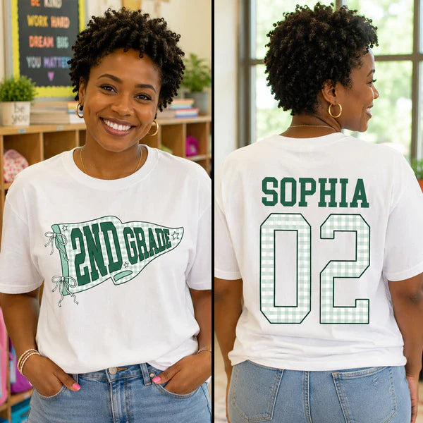 Classic Tee for Teachers, Personalized Grade Level Front & Back Design, Creative Back to School Gift
