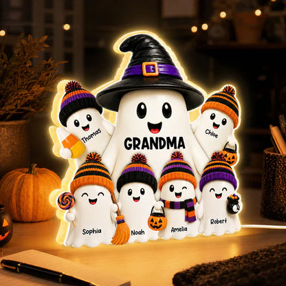Personalized Acrylic Light Box, Grandma Ghost Family Halloween Decor, Unique Gift for Grandma