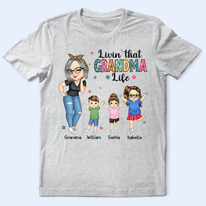 "Living That Grandma Life" - Personalized Cartoon Graphic T-Shirt, Perfect Gift for Grandma, Mom, Nana, Gigi - Mother's Day or Birthday Present