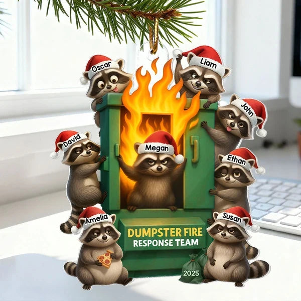 Personalized Acrylic Ornament, Raccoon Dumpster Fire Response Team, Unique Christmas Gift for Coworkers