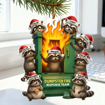 Personalized Acrylic Ornament, Raccoon Dumpster Fire Response Team, Unique Christmas Gift for Coworkers