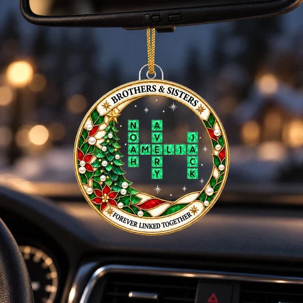 Personalized Acrylic Ornament, Sibling Crossword on a Christmas Tree, Unique Gift for Brothers & Sisters