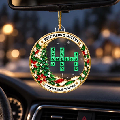 Personalized Acrylic Ornament, Sibling Crossword on a Christmas Tree, Unique Gift for Brothers & Sisters