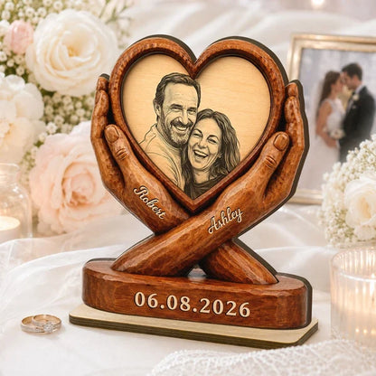 Personalized 2-Layer Wooden Plaque, Smiling Couple in a Heart, Unique Anniversary Gift