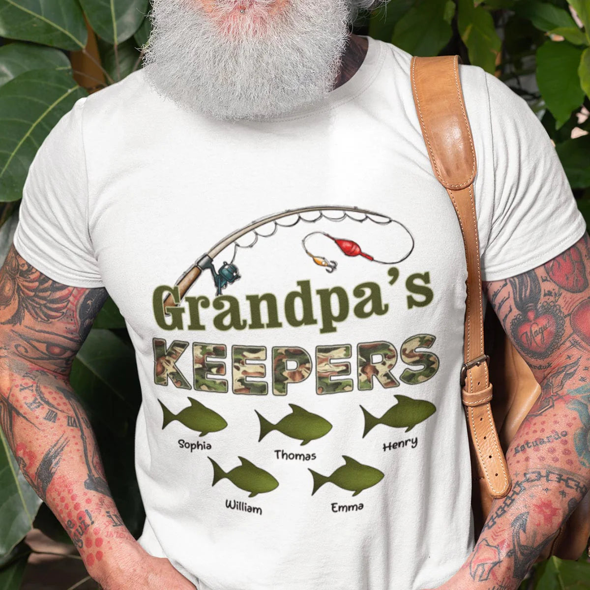 Grandpa's Keepers Camouflage Fishing Shirt – Personalized 2026 Father's Day Gift with Kids' Names