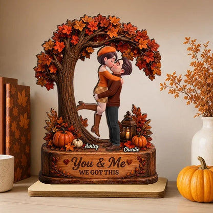 Custom 2-Layer Wooden Plaque with You & Me Message, Autumn Couple Decor, Unique Creative Gift for Partner