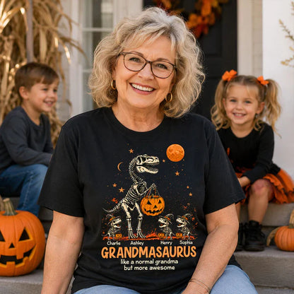Personalized Classic Tee, Unique Spooky Grandmasaurus Dinosaur Skeleton Halloween Gift for Grandma