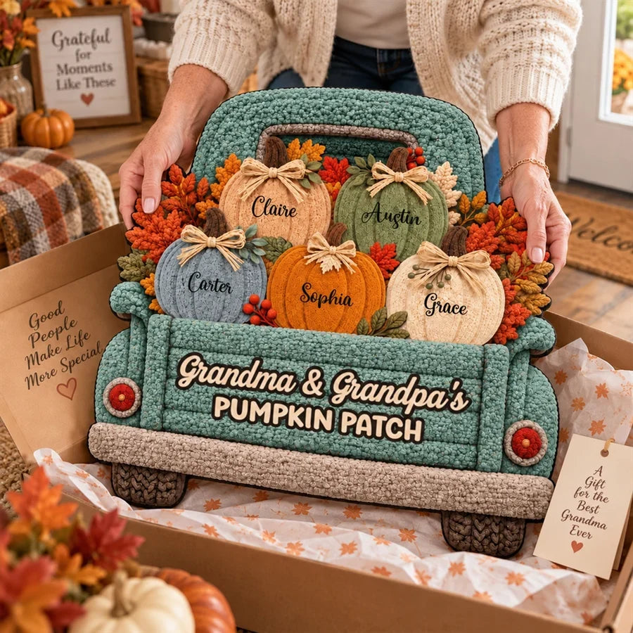 Personalized Shaped Doormat, Autumn Pumpkin Truck Decor, Unique Gift for Grandma and Grandpa