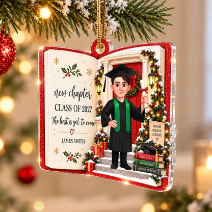 Personalized Acrylic Ornament, Cartoon Graduate Holding a Diploma, Unique Christmas Gift for Graduates