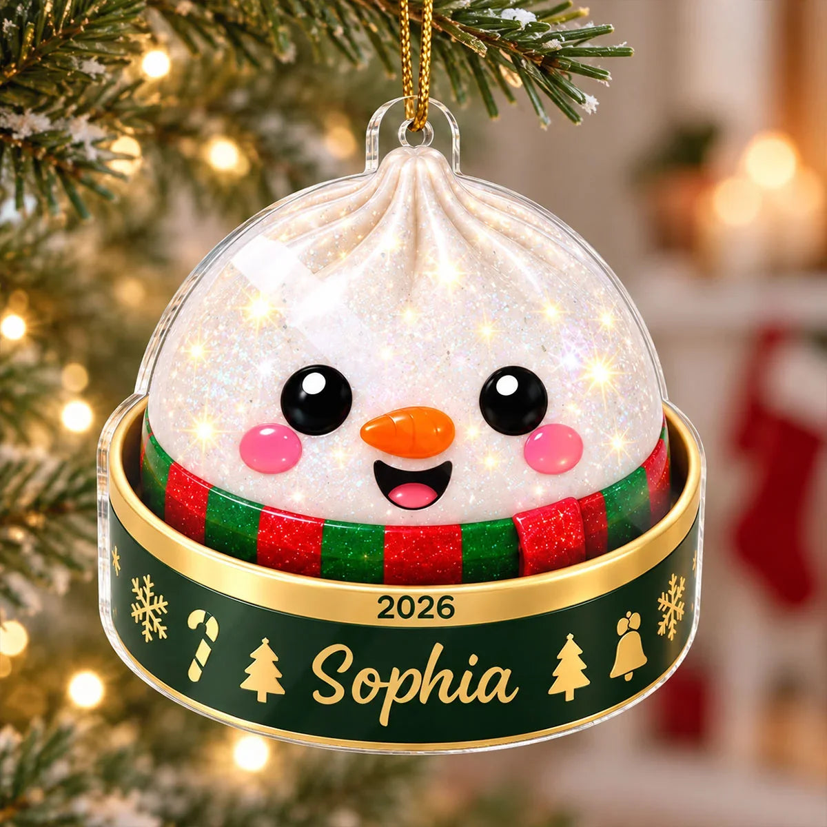 Personalized Acrylic Ornament, Cute Santa Reindeer & Peppermint Dumpling Design, Creative Gift for  Daughter, Son, Grandkids, Family