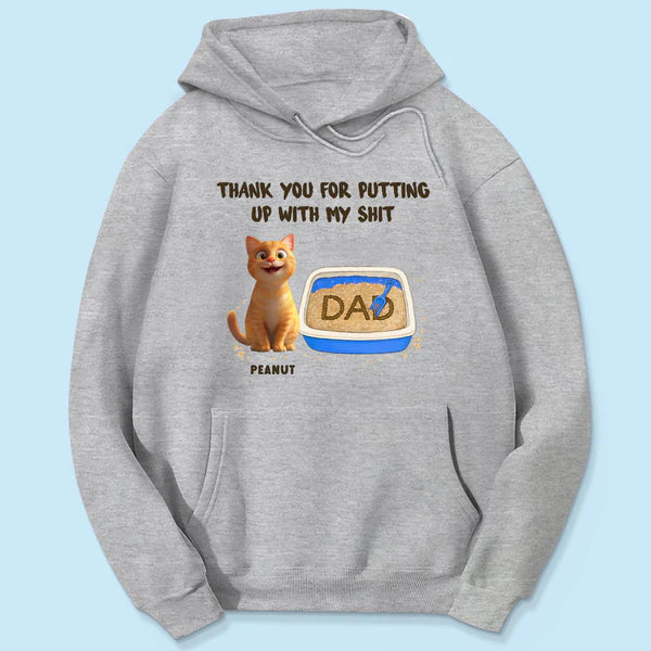 Personalized Classic Tee with Orange Cat & Litter Box, Funny Unique Gift for Cat Dad