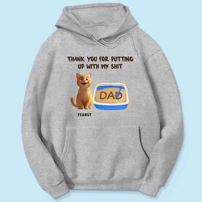 Personalized Classic Tee with Orange Cat & Litter Box, Funny Unique Gift for Cat Dad