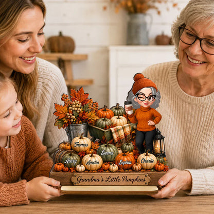 Personalized 2-Layer Wooden Plaque, Grandma's Little Pumpkins Fall Decor, Unique Gift for Grandma
