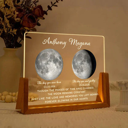 Personalized LED Light Frame with Moon Phase Memorial Art, Unique Sympathy Gift for Family Keepsake