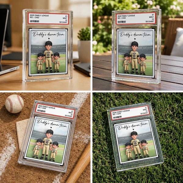 Personalized Rectangle Acrylic Block Plaque, Dad & Kids Standing on Baseball Field, Unique Gift for Dad