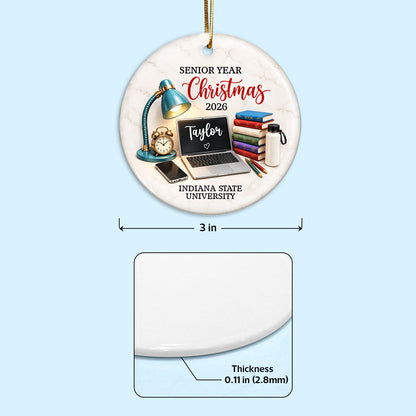 Personalized Ceramic Ornament, Teal Study Desk Senior Year Christmas Keepsake, Unique Graduation Gift for Student