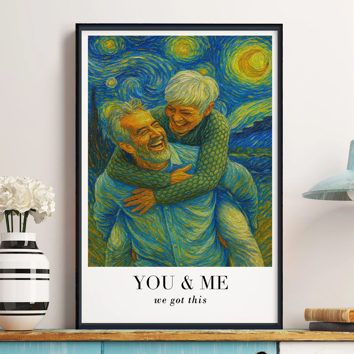 Personalized Van Gogh Style Poster, Blue & Gold You & Me Wall Art, Unique Creative Gift for Partners
