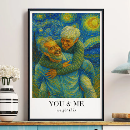 Personalized Van Gogh Style Poster, Blue & Gold You & Me Wall Art, Unique Creative Gift for Partners