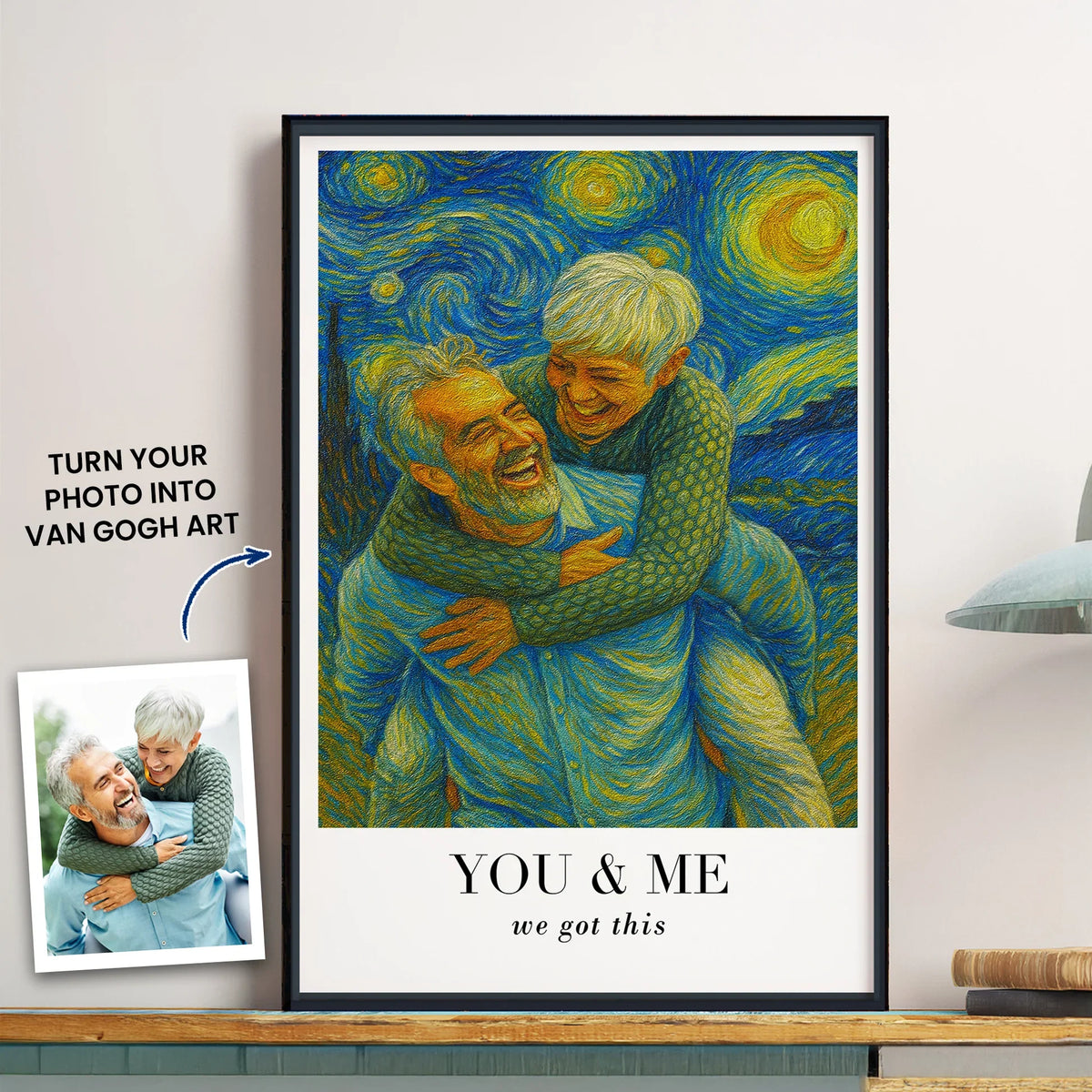 Personalized Van Gogh Style Poster, Blue & Gold You & Me Wall Art, Unique Creative Gift for Partners