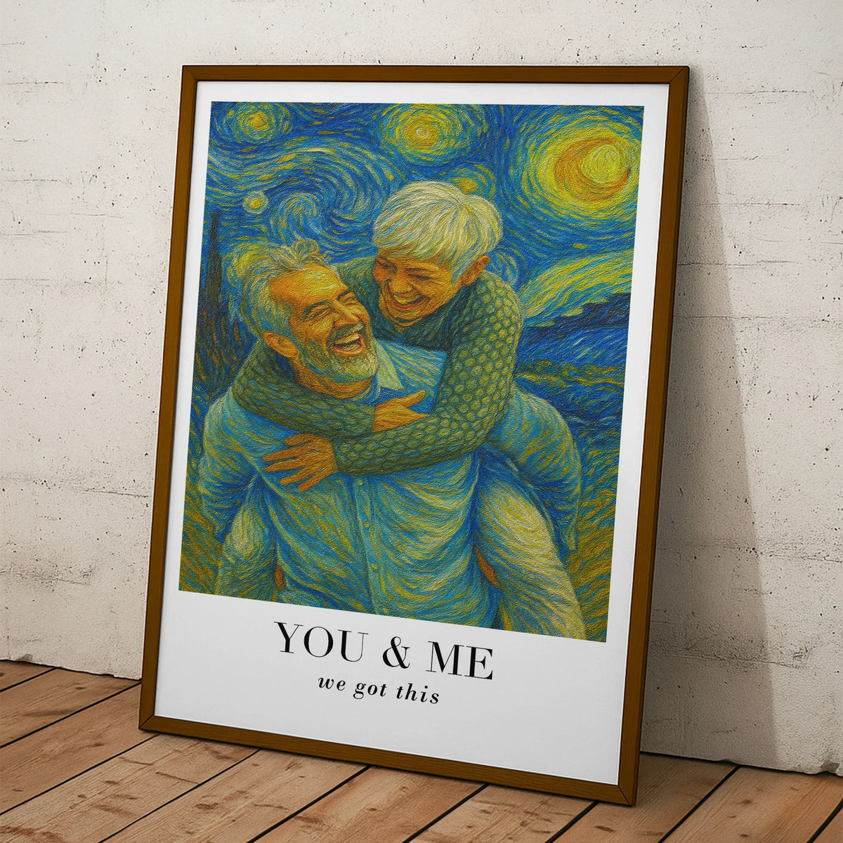 Personalized Van Gogh Style Poster, Blue & Gold You & Me Wall Art, Unique Creative Gift for Partners