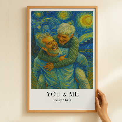 Personalized Van Gogh Style Poster, Blue & Gold You & Me Wall Art, Unique Creative Gift for Partners