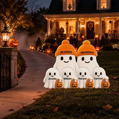 Personalized Shaped Yard Sign, Cute Ghost Family Trick-or-Treating Decor, Unique Halloween Gift for Grandparents