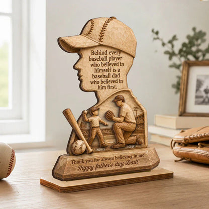 Baseball Dad Wooden Plaque, Custom Keepsake with Kneeling Coaching Scene, Creative Gift for Dad
