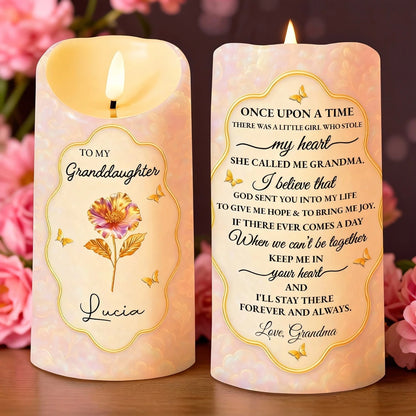 Custom Flameless LED Candle with Once Upon a Time Grandma Quote, Gentle Light Granddaughter Gift for Emotional Comfort