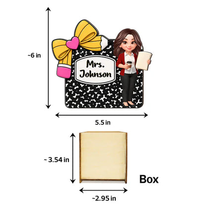 Personalized Wooden Pen Holder, Cute Cartoon Teacher Desk Organizer, Unique Creative Gift for Teacher