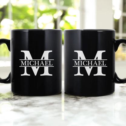 Custom Name Full Color Mug with Bold White Monogram, Office Desk Coffee Time Favorite, Thoughtful Unique Gift for Him