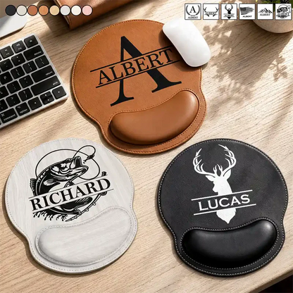 Personalized Wrist Rest Mouse Pad, Vintage Monogram Desk Accessory, Unique Gift for Him