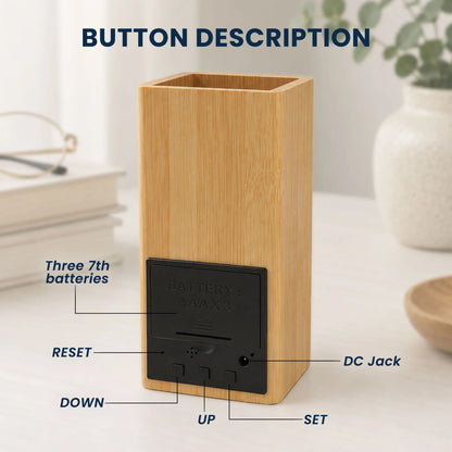 Thoughtful Wooden Pen Holder Clock, Personalized Desk Keepsake, Creative Gift for her him