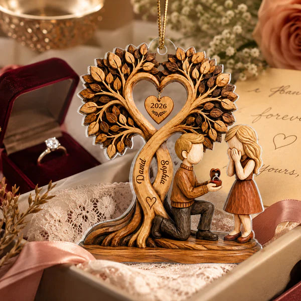 Personalized Acrylic Ornament, Couple Proposal Under Heart Tree, Unique Gift for Engaged Couple