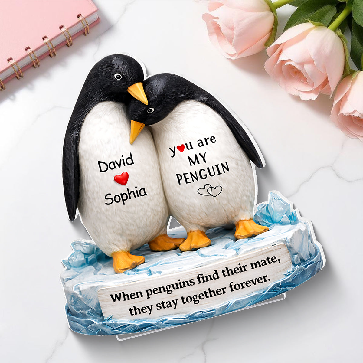 You Are My Penguin 2-Layer Wooden Plaque, Custom Names Couple Keepsake for Bedroom or Living Room, Sweet Gift for Couples