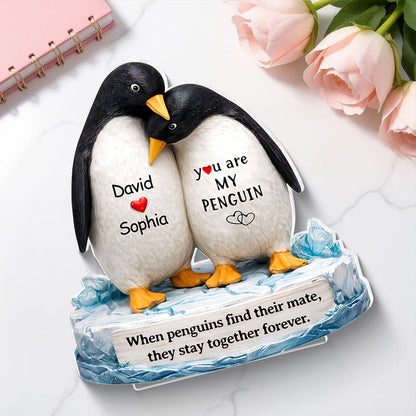 You Are My Penguin 2-Layer Wooden Plaque, Custom Names Couple Keepsake for Bedroom or Living Room, Sweet Gift for Couples