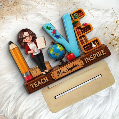 Teach Love Inspire 2-Layer Wooden Plaque, Colorful School Desk Decor, Creative Personalized Teacher Gift