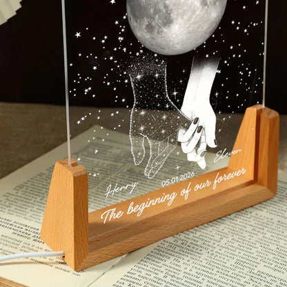 Personalized LED Light Frame, Couple Moon & Stars Design, Unique Gift for Couple with Soft Romantic Glow