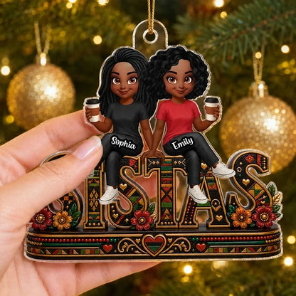 Personalized Acrylic Ornament, Sistas Holding Coffee, Heartwarming Tree Decor, Creative Gift for a Close Friend