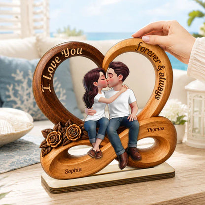 Personalized 2-Layer Wooden Plaque with Kissing Couple, Unique Creative Gift for Couple, Forever & Always