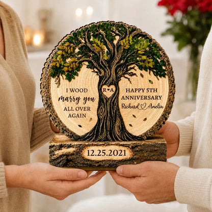 Personalized 2-Layer Wooden Plaque with Intertwined Couple Tree, Unique Anniversary Gift for Spouse