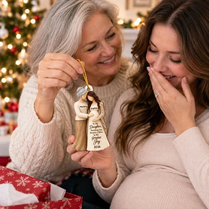 Personalized Wooden Ornament, Mother Hugging Pregnant Daughter, Unique Christmas Gift for Mom-to-Be