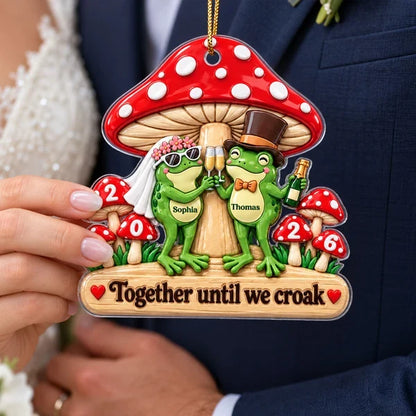 Personalized Frog Couple Acrylic Ornament, Wedding Toast Under Red Mushrooms, Unique Gift for Couples